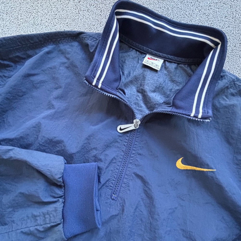 Vintage 90's Nike Windbreaker XL Blue 1/4 Zip Swoosh Spellout Embroidered Sporty